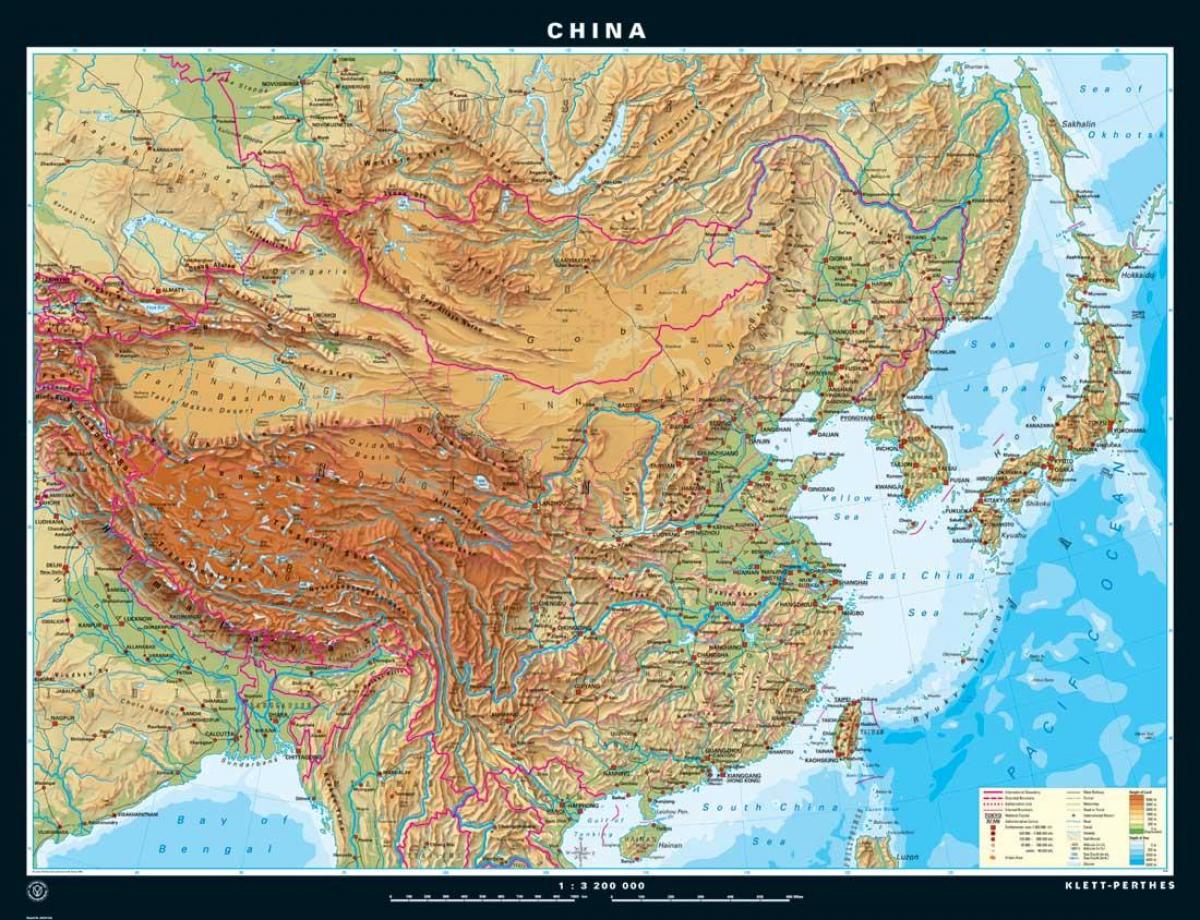 fizinės geografijos žemėlapio Kinija