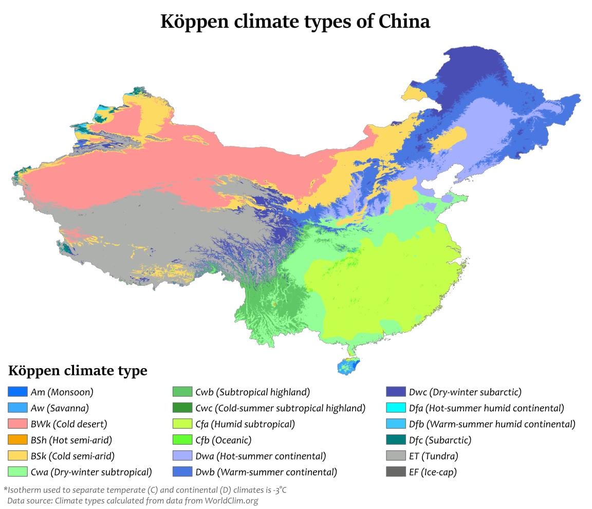 klimato žemėlapį Kinija