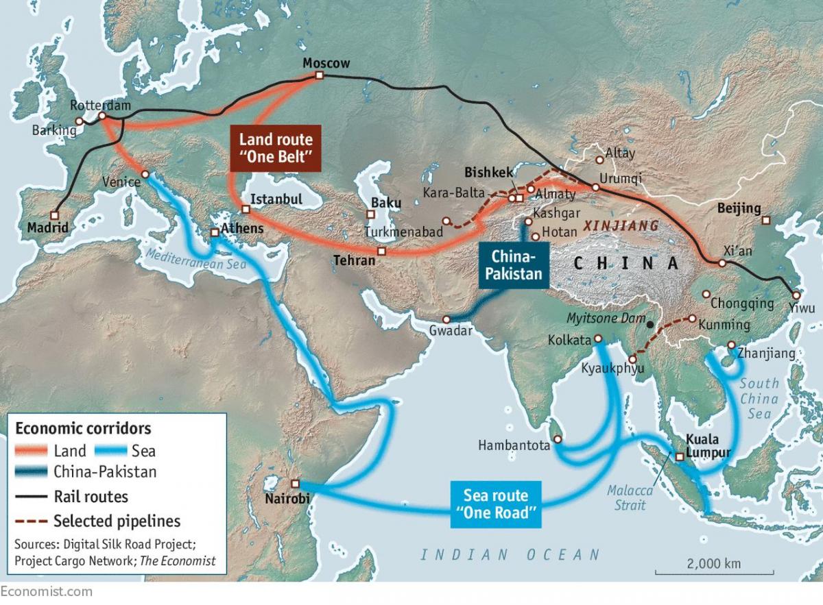 Kinijos šilko kelio projekto žemėlapis