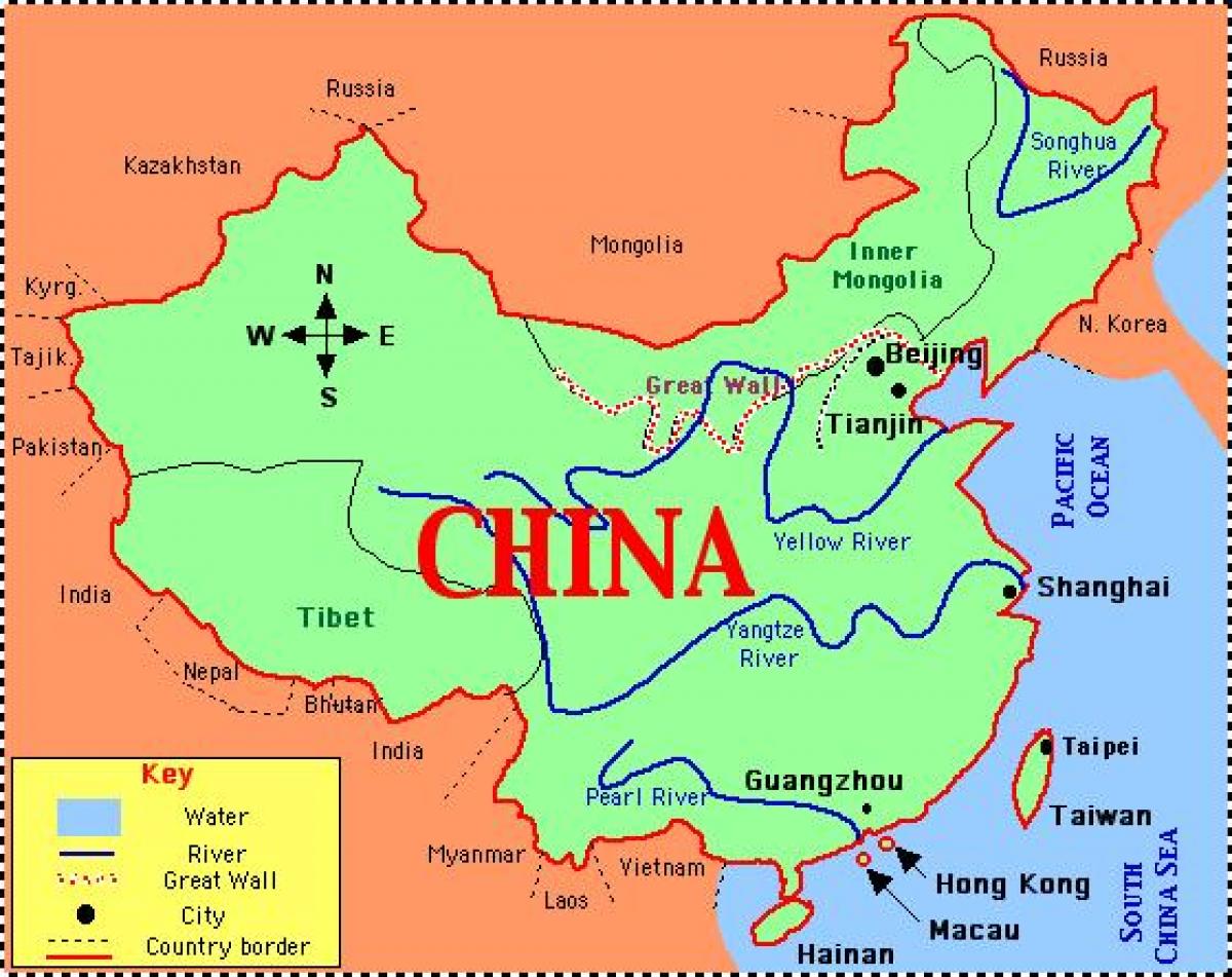 Kinijos žemėlapį, upes ir kalnus