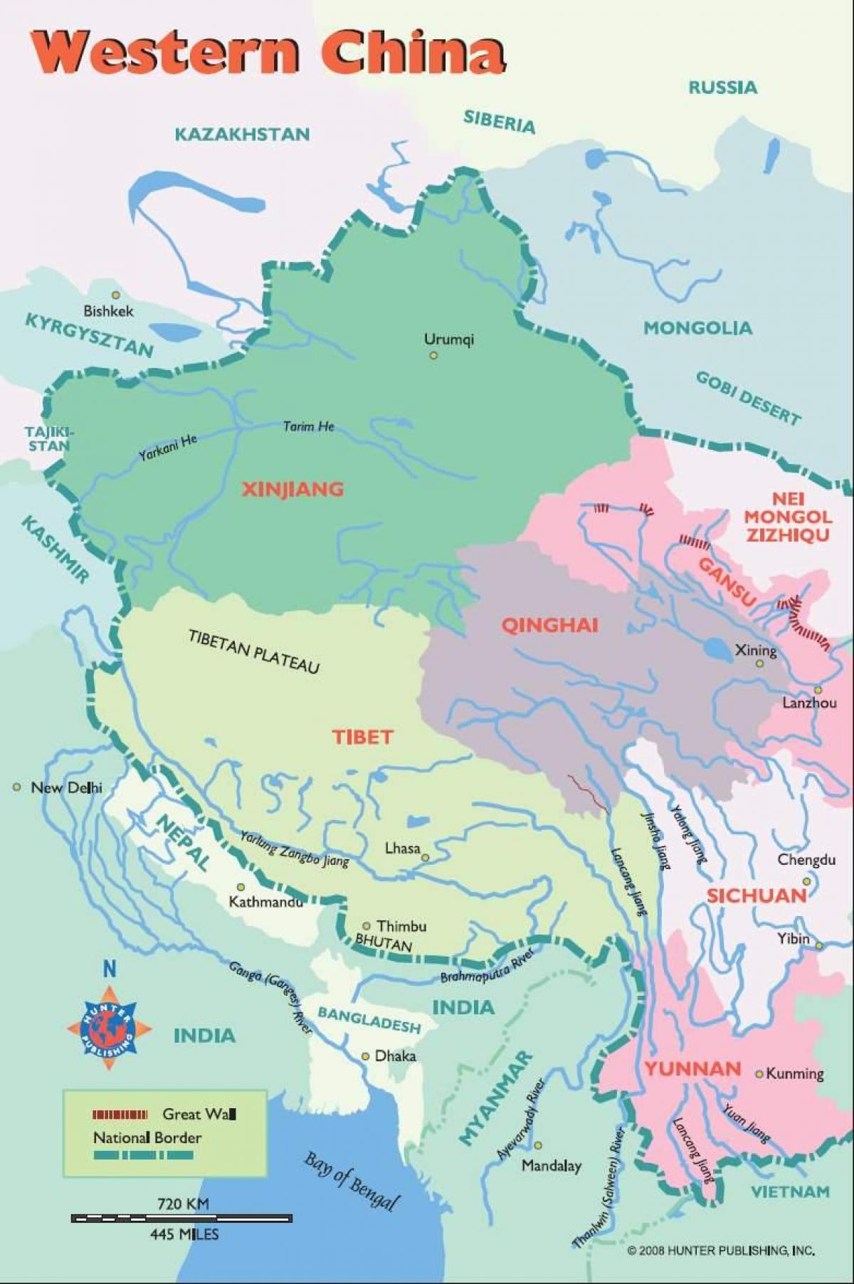žemėlapis vakarų Kinija