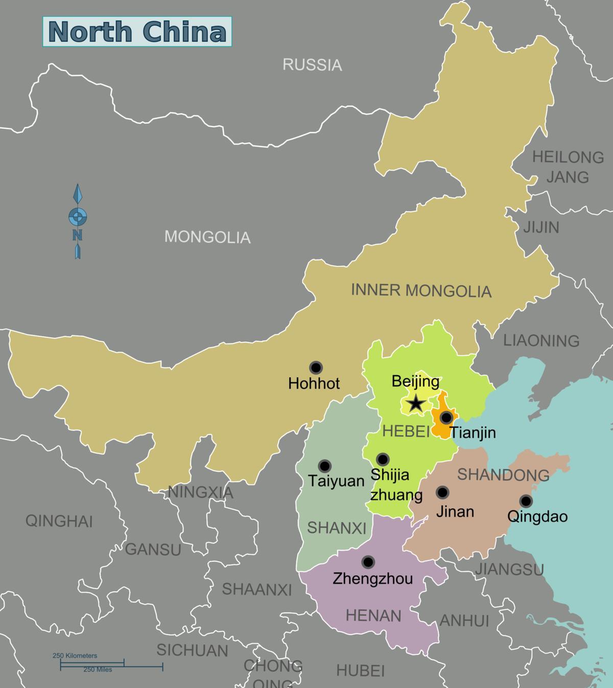 žemėlapis šiaurės Kinijoje