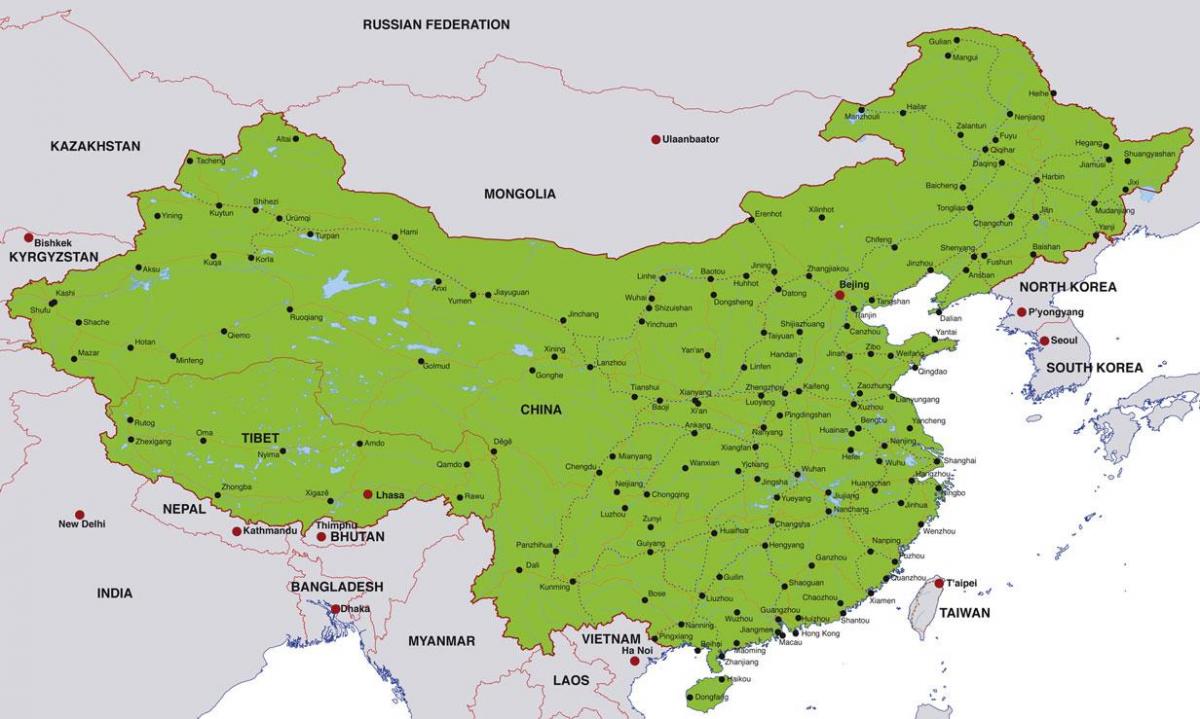 Kinijos žemėlapį miestų