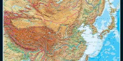Fizinės geografijos žemėlapio Kinija