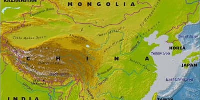 Žemėlapis Kinija su geografinės savybės