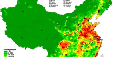 Gyventojų pasiskirstymas žemėlapis Kinija