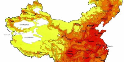 Gyventojų tankumo žemėlapis Kinija