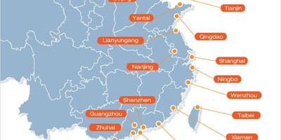 Žemėlapis kinijos uostus
